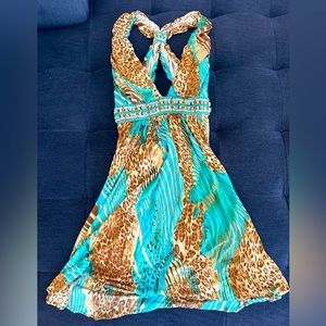 SKY brand dress , with gem stones crystals , very beautiful, size xs